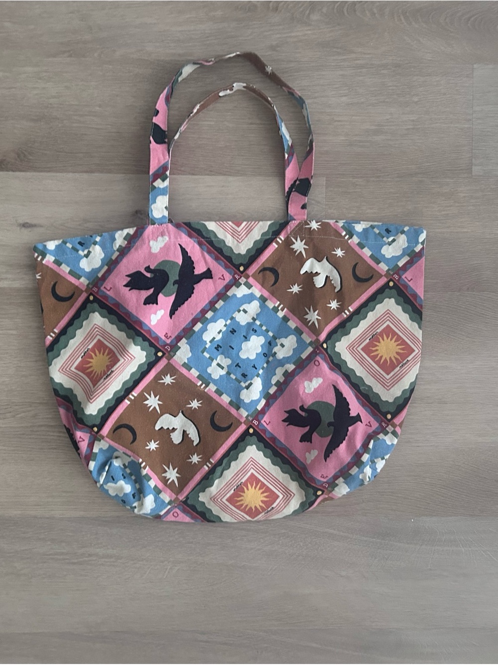 Sézane x Pangea Lovebirds Maxi Tote Bag Linen Dove Print Multicolor